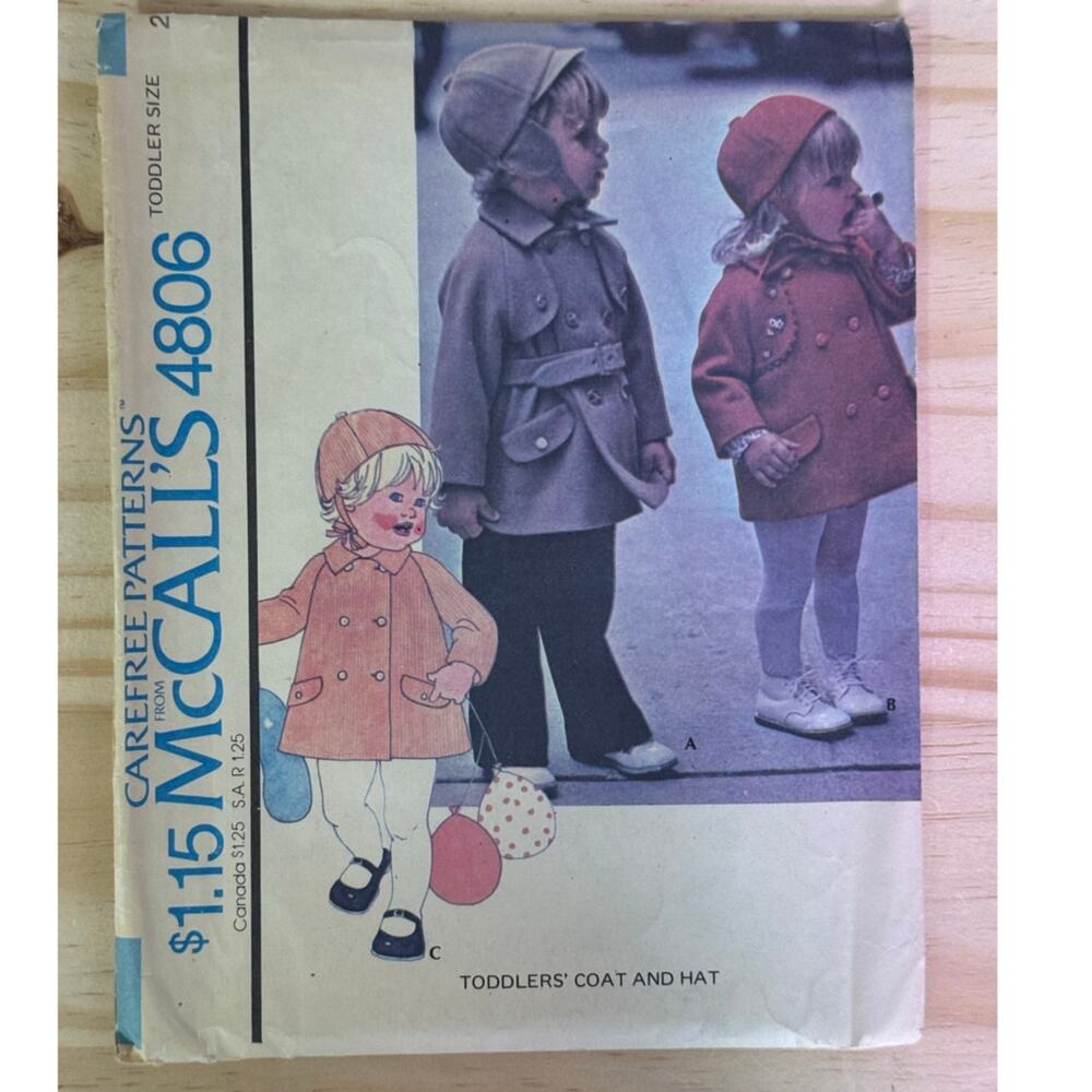 Vintage McCall's Pattern 4806 Toddler Double Breasted Coat Hat Size 2 UNCUT FF